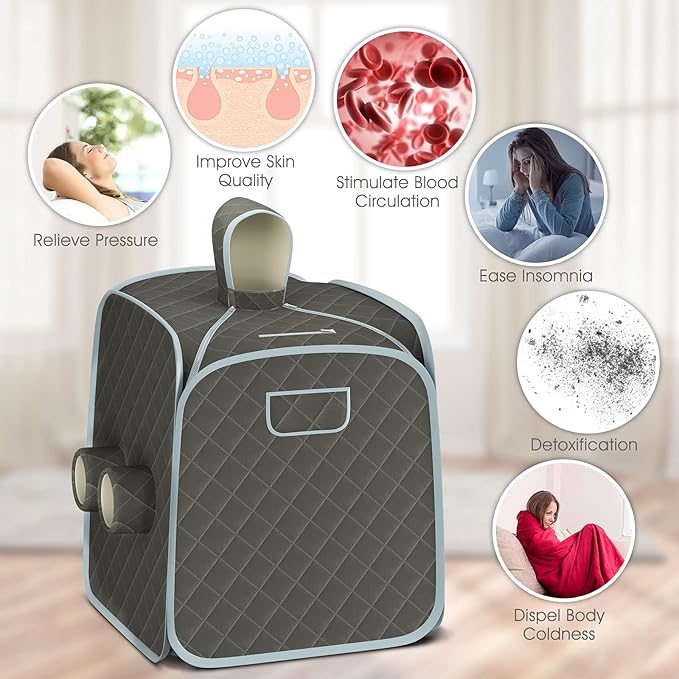 COSTWAY Portable Steam Sauna, Remote Control, 3L Steamer, Foldable Sauna Spa with 9 Temperature and 90 Mins Timer, Atomization, Personal Sauna Hat Tent for Detox Relaxation (Grey)