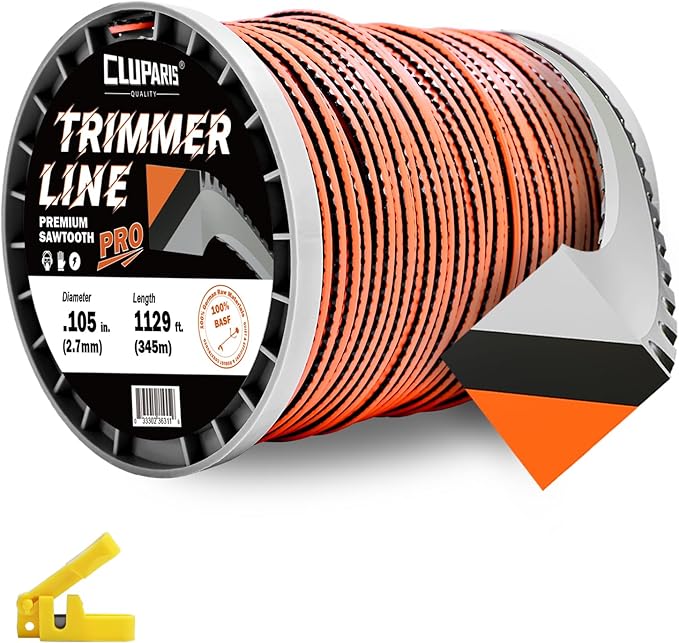 Cluparis 5-Pound 105 Heavy Duty Sawtooth Trimmer Line, 0.105" x 1129-Foot Sawtooth Weed Eater String Fits Medium & Heavy Grass & Weeds,105 Trimmer String Weed Wacker for Weedeater Line of Nylon