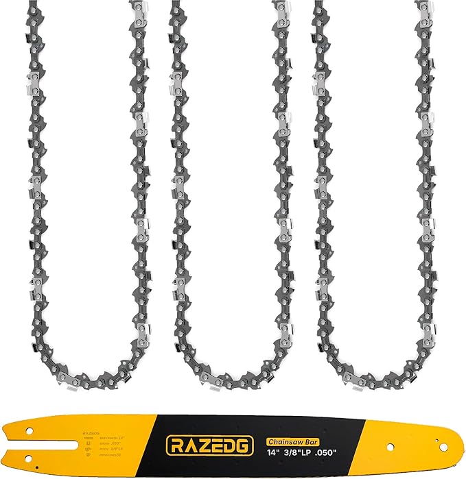 14 Inch Chainsaw Bar and Chain Combo, 3/8" LP Pitch, .050" Gauge, 50 Drive Links Fits Stihl MS170, MS180, MS180C, 009 L, 010, E 10, MSE 140 C, McCulloch, Remington and More (1 Bar + 3 Chains)