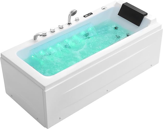 67 in Whirlpool Bathtub,Empava Jetted Tub with Heater,Hydro Massage Bathtub with 9 Water Jets+8 Air Jets,SPA Bathtub with Waterfall,Whirlpool Tub with Light,LED Control Panel