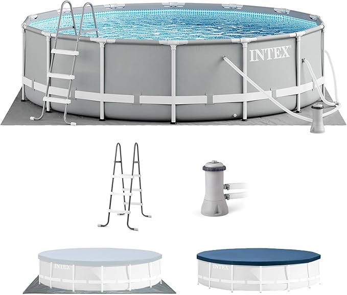 Intex 26719EH Prism Frame Premium Above Ground Swimming Pool Set: 14ft x 42in – Includes 1000 GPH Cartridge Filter Pump – SuperTough Puncture Resistant – Rust Resistant – 3357 Gallon Capacity