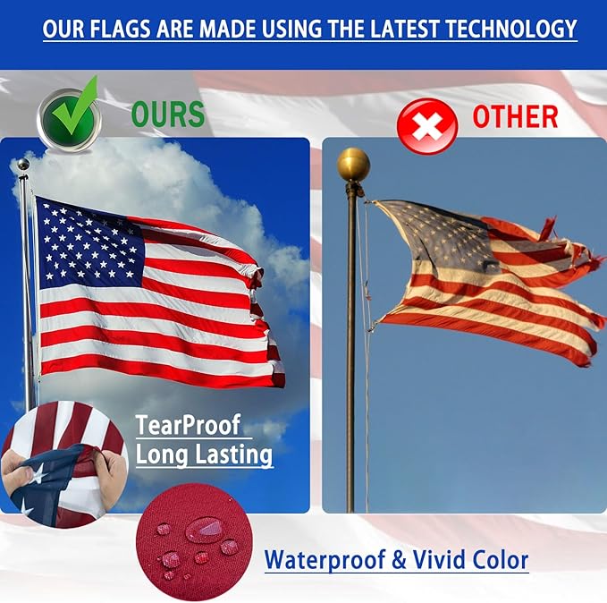 ROTERDON 600D American Flags for Outside 4x6 Ft, TearProof Long Lasting US Flag, Embroidered Stars, Sewn Stripes, Brass Grommets, High Wind USA Flag Heavy Duty Outdoor