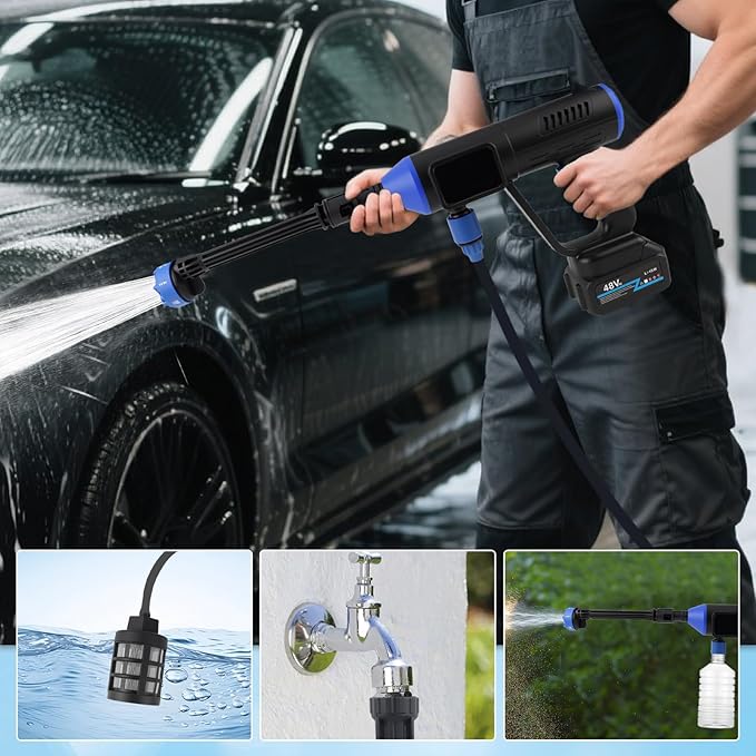 18000mAh Portable Cordless Pressure Washer,800PSI Electric Pressure Washer with Battery|Charger|6-in-1 Nozzle,33FT Drain Hose,Portable Power Washer for Car/Garden/Floor/Yards
