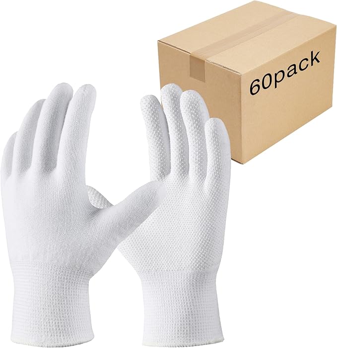 COOLJOB 12 Pairs Cotton Work Gloves with Non-Slip Grip Dots, Breathable Lightweight Gloves for Construction Gardening