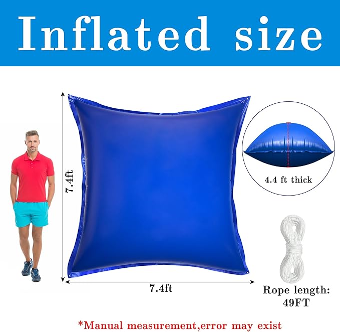Sfcddtlg 7.8 x 7.8 Ft Large Pool Pillows for Above Ground Pools- Square Winter Pool Cover Air Pillow- Inflatable Swimming Pool Closing Winter Pillow with Ropes for Support Pool Covers