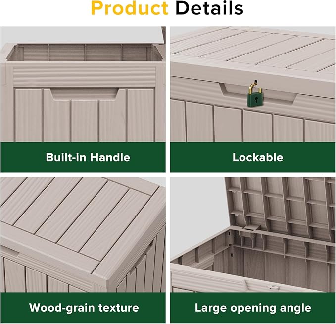 45GAL Brown Outdoor Storage Deck Box with Lock Hole- Waterproof, SGS - Tested UV Protection, Perfect for Storing Patio Pillows and Pool Floats, Sturdy Design for All - Weather Use