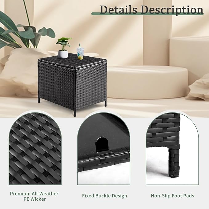 Outvita Outdoor Side Table, Rattan Coffee Table with Storage 27 Gallon Patio Small Deck Storage Box for Cushion Towel Books, Brown Side Table with lid