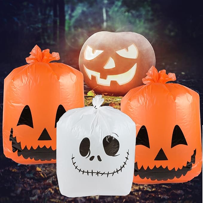 Labeol Halloween Pumpkin Leaf Bags 6Pcs Halloween Decorations Outdoor Lawn Bags with Ties Goodie Trash Yard Waste Fall Garden Decor