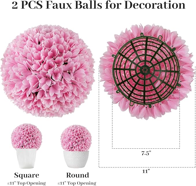 Goplus 11 Inch Topiary Balls Artificial Outdoor Set of 2, Faux Boxwood Ball, Fake Plant Sphere, Round Artificial Plant Balls for Front Door, Porch, Backyard, Balcony, Home Décor (Pink)