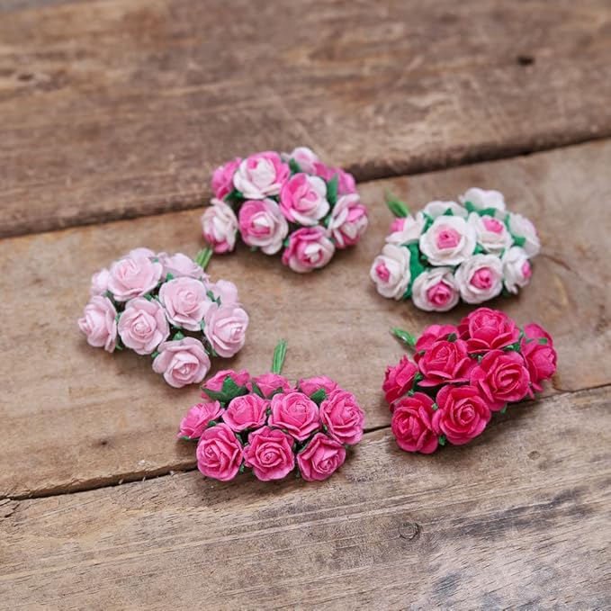 Handmade Mini Mulberry Paper Roses 18 mm Mulberry Paper Flowers Scrapbooking Wedding DIY Craft 50 pcs (Pink Tone)