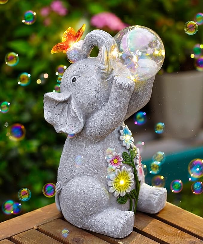 Nacome Solar Elephant Outdoor Statues for Garden: Outside Decor with Blow Bubbles Ball Lights Clearance for Yard Art Lawn Ornaments Porch Patio Balcony Home - Birthday Gifts for Grandma Mom Women