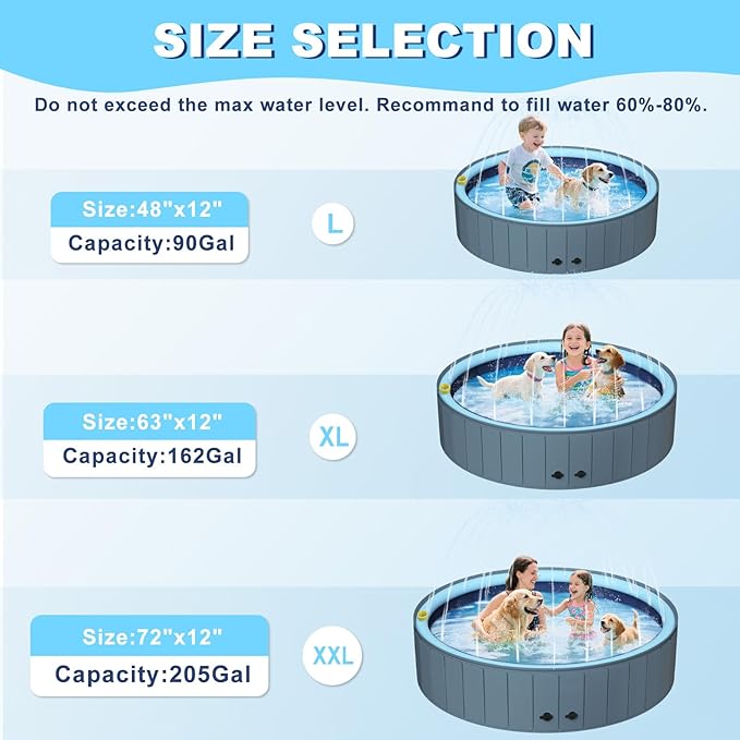 UCCY 2-in-1 Foldable Dog Pool for Large Dogs Hard Plastic Splash Sprinkler Kiddie Swimming Pool Non-Slip Portable Dog Bathtubs Collapsible Multi-Use Whelping Box Ball Pit Duck Pond Grey L-48"x12"