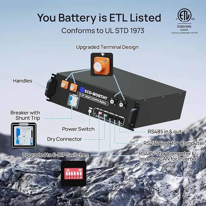 ECO-WORTHY 48V 200Ah LiFePO4 Lithium Battery (2 Pack 48V 100AH) w/Bluetooth | UL1973 & UL9540A & CEC Listed | 10.24KWh Server Rack Battery for Solar Energy Storage, Home Backup Power