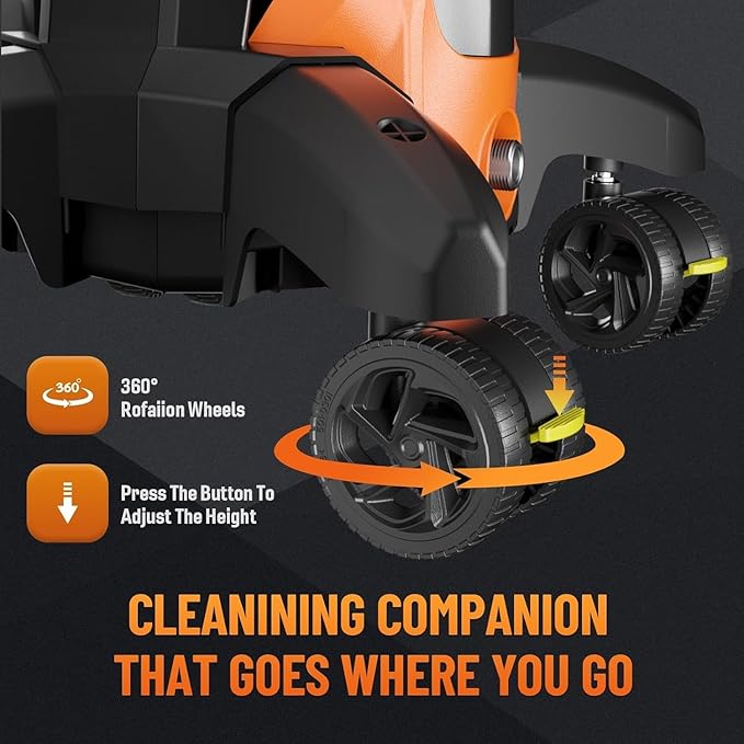 Pressure Washer 5000PSIIMAX Touch Screen Adjustable Pressure with Anti-Tipping Technolog, Spray Handle Smart Control, 5-Nozzle Set, for Cars//Home/Patios, Orange