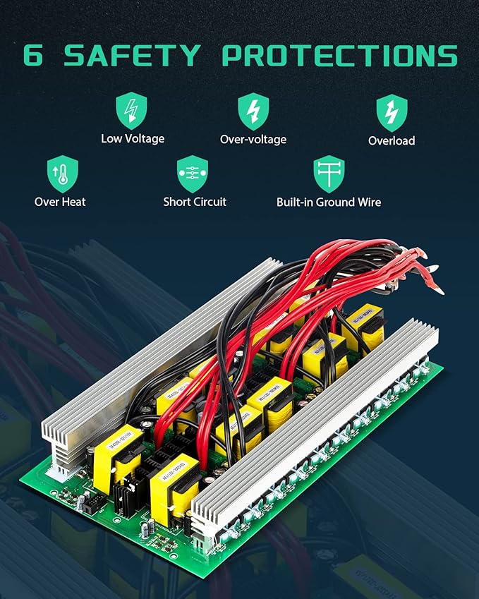 5000W Pure Sine Wave Power Inverter 12V DC to 110V AC with Wireless Remote Control LCD Display 1 USB Port, 4 AC Outlets, 1 Terminal Blocks for RV Truck Cabin Off Grid