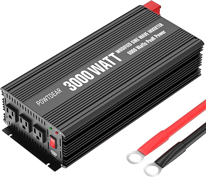 Power Inverter 3000 Watt, Power Converter 3000W DC 12V to 110V AC Car Inverter with 2.4A USB Ports 3 AC Outlets, Black