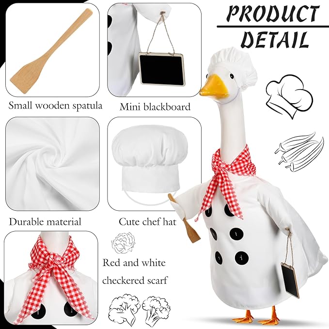 Aliceset Chef Porch Goose Outfits for Cement Goose Lawn Statue Clothes 23", Chef Clothes with Spatula and Blackboard for Thanksgiving Christmas Party Patio Yard Outdoor Art Decoration