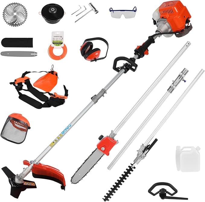 Weed Eater Gas Powered,52cc 2 Stroke Gas Weed Wacker, 5 in 1 Multi Functional Trimming Tools,Gas Hedge Trimmer,String Trimmer,Weed Eater,Brush Cutter,Pole Chainsaw with Extension Pole 9500rpm 2.3kw