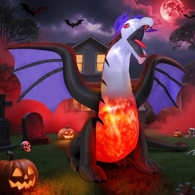 8FT Inflatable Pteranodon Dragon Decoration with LED Lights, Open Mouth & Sharp Teeth – Giant Blow Up Halloween Inflatables for Yard, Lawn, Garden, Holiday Fun Decor, Gifts for Kids & Adults