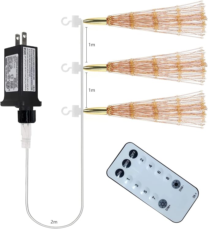 3 Pack 600 LED Plug-in Starburst Lights, Firework Light 8 Modes Dimmable Remote Control Waterproof Hanging Fairy Lights, Copper Wire Light for Patio Party Tent Halloween Christmas Decor (Warm White)