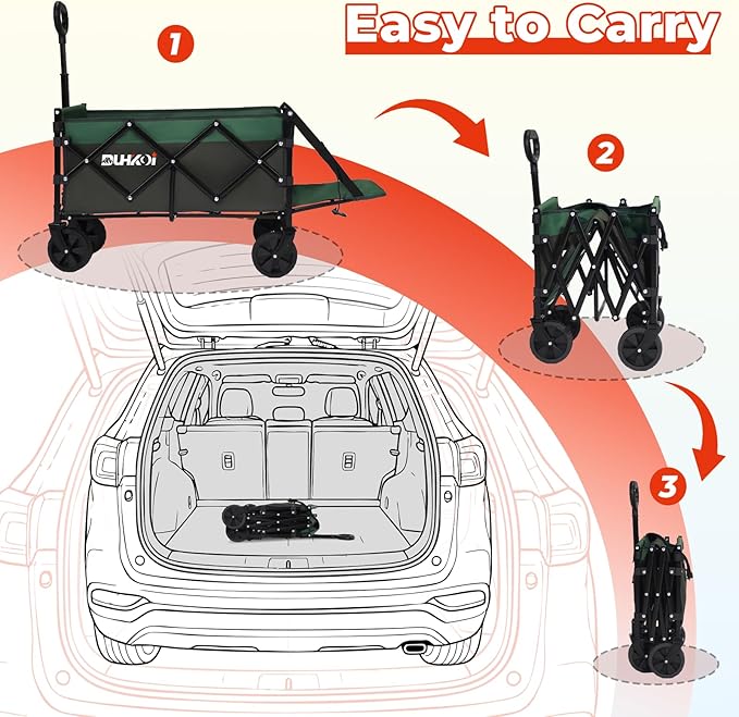 Collapsible Tailgate Wagon with Wheels, Compact Size Folding Utility Cart, 380LBS Capacity for Garden, Grocery, Beach, Camping – Portable Heavy Duty Cart(Army Green)