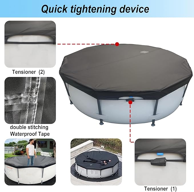 33 Ft Pool Cover, with Automatic Drain Round Pool Cover, One-Piece Quick Installation and Removal Above Ground Pool Cover, Preventing Waterlogging, UV Protected Solar Swimming Pool Cover
