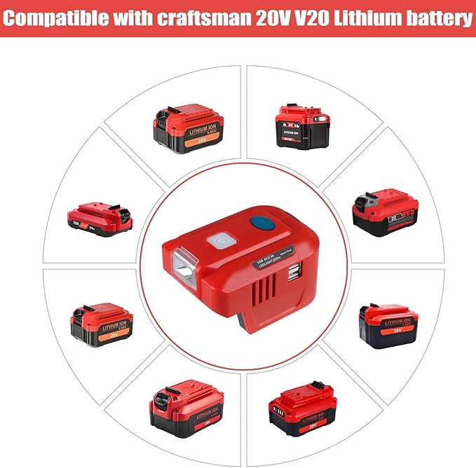Power Inverter for Craftsman 20V Battery,150W Portable Power Supply Inverter DC 20V to AC 120V for Craftsman w/AC Outlet & LED Light (No Battery)