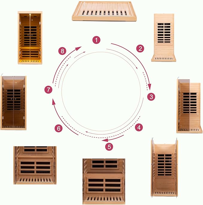 1 Person Infrared Sauna for Home Deluxe Transparent Large Glass Hemlock Wood Low EMF FAR Infrared Sauna, 1420 watts 7 Heating Panels Indoor Personal Saunas with Blue-Tooth, LCD Display