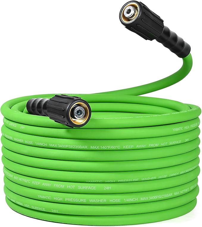 YAMATIC Durable Pressure Washer Hose 50FT, 3400 PSI 1/4'' Power Washer Hose Replacement for Gas&Electric Washer, Wear Resistant Extension Leak-Free M22 Fittings, Green