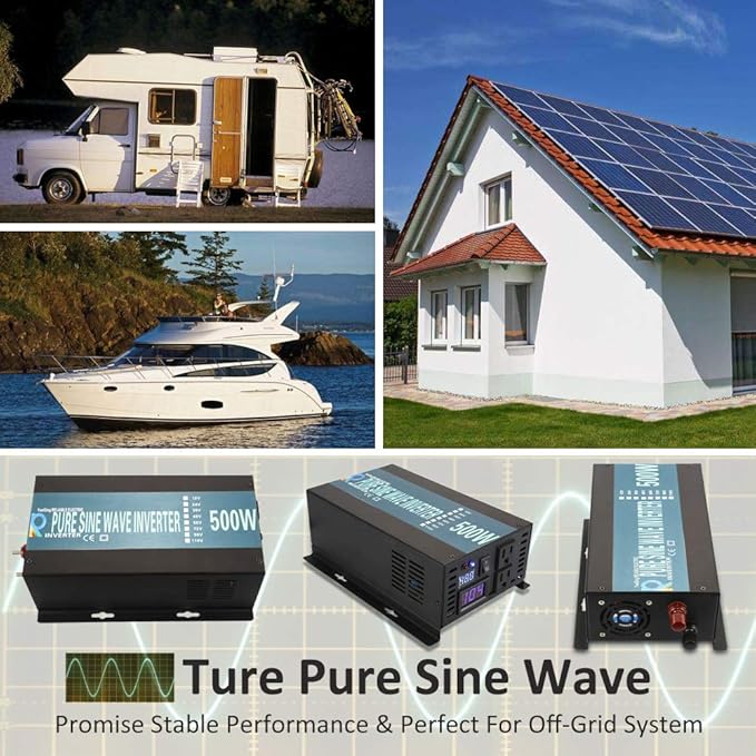 WZRELB 500W 24V 120V Pure Sine Wave Solar Power Inverter With Remote Control Switch