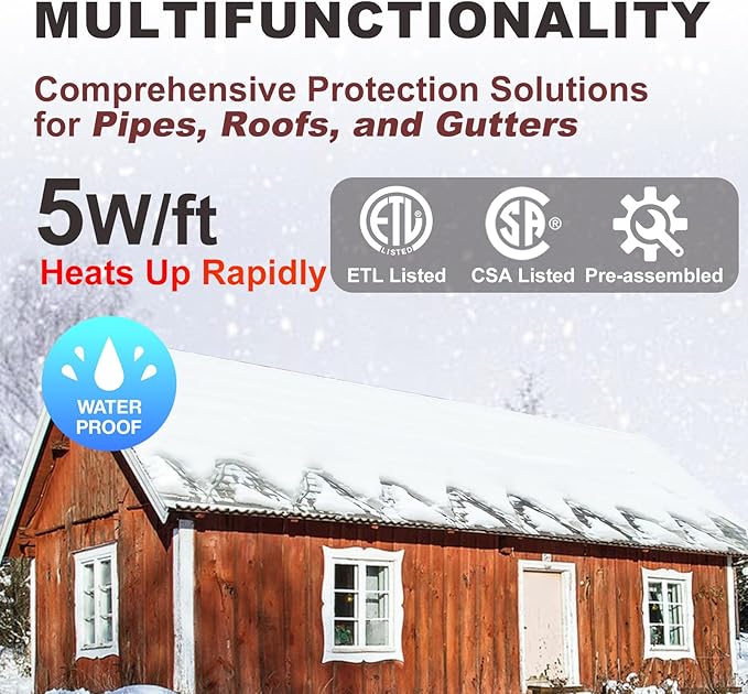 TDRD 240 feet Roof & Gutter Snow De-Icing Kit, 5W/ft Heat Tape for Roof and Gutters Ice Dam Prevention with 6 ft Power Cold