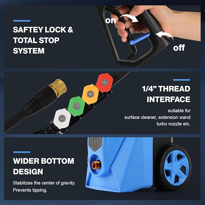 5000PSI Electric Pressure Washer, 2025 New Power Washer with 33FT Flexible Extension Pressure Washer Hose Reel, 4 Nozzles, Professional Power Washers for Home/Car(Blue)
