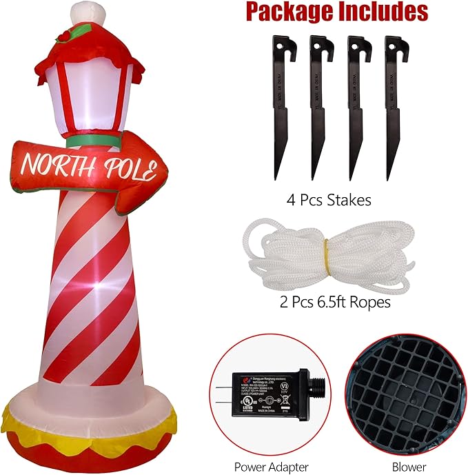 Juegoal 6 FT Christmas Inflatables Outdoor Decorations, Inflatable Xmas Lighthouse, Lighted Blow Up North Pole Sign with Built in LED Lights, Light Up Holiday Winter Lawn Yard Garden Decor