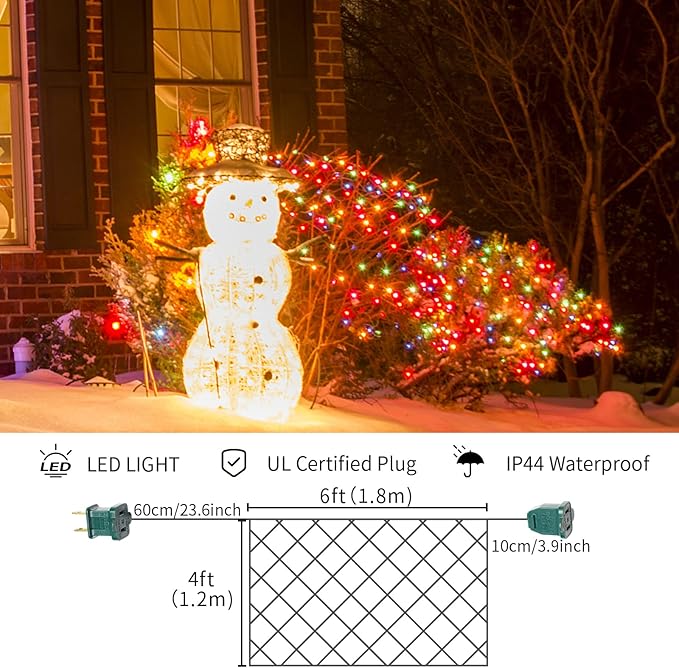 LAMPHOME150 LED Christmas Net Lights Outdoor Christmas Decorations Lights 6ftx4ft, Connectable Outdoor Fairy Mesh String Lights for Party, Wedding, Tree, Bushes Decorations (Multi-Colored)