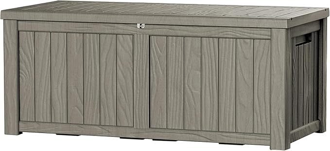 TARKARI 180 Gallon Lockable Resin Deck Box, Waterproof & UV-Resistant Outdoor Storage Box for Outdoor Cushion Storage, Garden Tools & Pool Accessories Storage, Gray