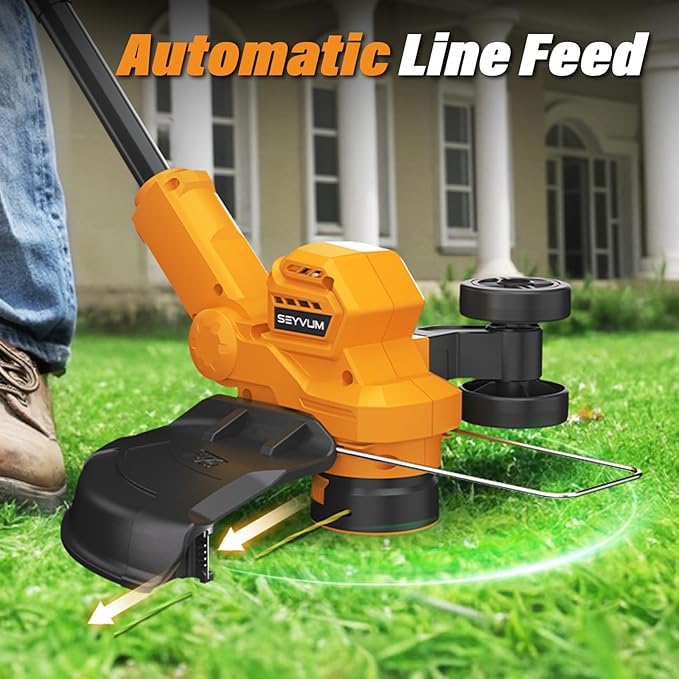 SEYVUM String Trimmer, 20V 12-inch Cordless Weed Wacker with Auto Line Feed, 2 X 2.0Ah Battery Powered Lawn Edger with 8 Pcs Grass Cutter Spool Line, Fast Charger Included, Orange