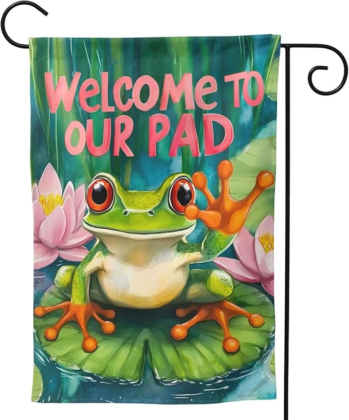 Frog Garden Flag Vertical Double Sided Outdoor Yard Flags 12.5x18 Inch Burlap Banners for House Lawn