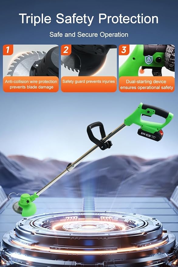 Cordless Weed Wacker,Lightweight and Telescopic Design,Triple Safety Protection,Electric Weed Eater,2 Efficient Batteries, Grass Trimmer Cordless for Lawn, Yard, Garden,Green