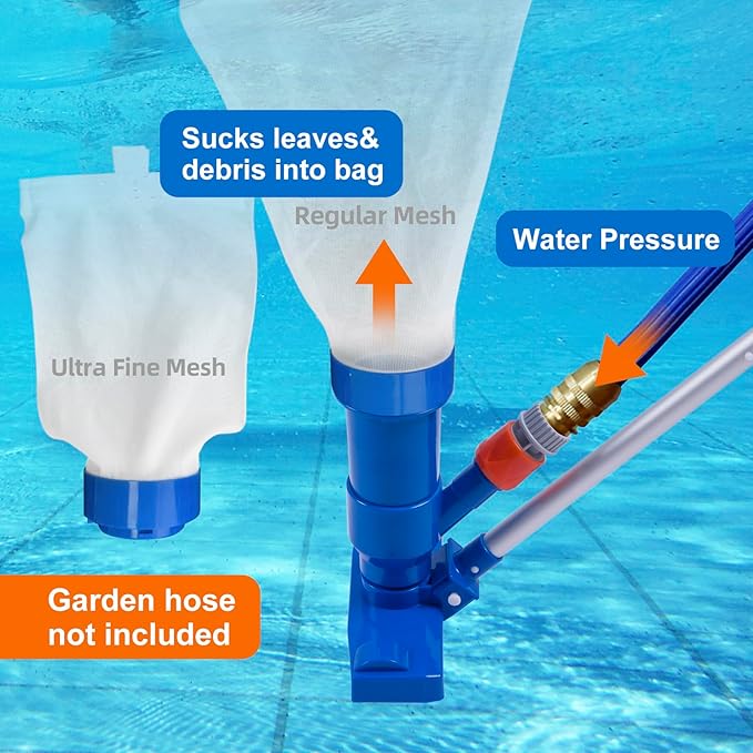 Sepetrel Upgraded Swimming Pool Spa Jet Vacuum Cleaner with Brush & 56" Pole,for Above Ground/Inflatable Pool,Hot Tub,Pond, Spa, Lake and Fountain