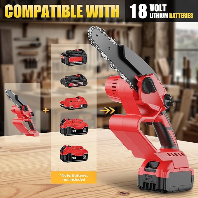 Mini Chainsaw Cordless, Compatible With Milwaukee M18 Battery, Brushless 6-Inch Electric Chainsaw, Handheld Chain Saw for Tree Trimming Wood Cutting (Tool Only)