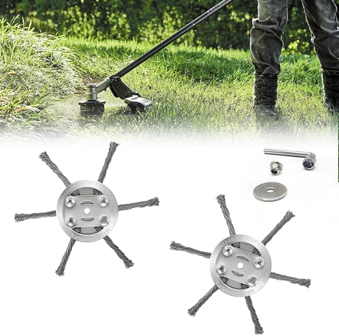 New Steel Wire Model Weed Wacker Head, Steel Wire Grass Weed Eater Blades, Universal Steel Wire Weed Grass Trimmer Blade Remover Tool for Electric Battery Powered String Trimme (2, 6 Blades)
