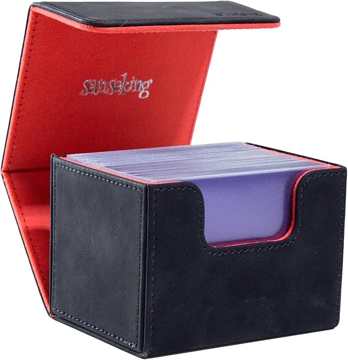 Magic Card Deck Box for MTG Single Deck Card Box fits 100+ TCG Sleeved Cards Soft Leather Card Box Top loading Card Boxes Magic Gift for MTG TCG CCG (Horizontal,Black)