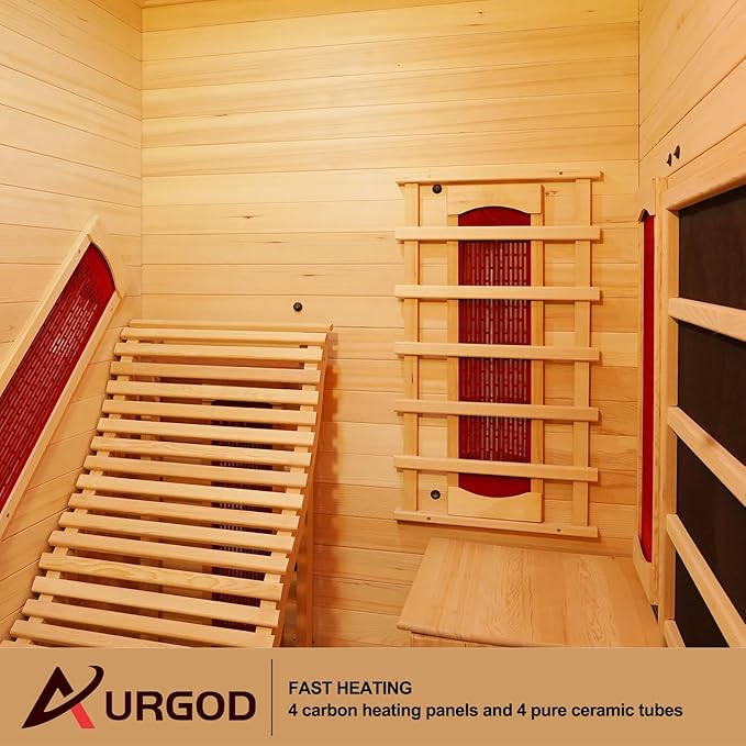 Corner Sauna 1 Person, Infrared Wooden Sauna, Luxurious Canadian Hemlock Home Saunas, 2300 W 8 Heating Element, Low EMF Full Size Indoor Spa(Left Recliner)