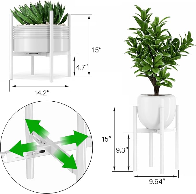 EKNITEY Adjustable Plant Pot Stand: Indoor Outdoor Modern Flower Holder Metal Plant Rack Organizer Planter Stand for Garden Patio Corner Bathroom Living Room Balcony Home Office (White)