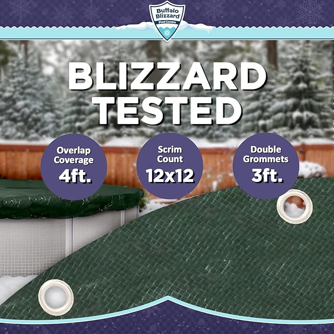 Buffalo Blizzard Ripstopper 16 ft Round Winter Pool Cover | Green Heavy Duty Cover for Closing Above Ground Swimming Pools | Easy to Install | Cold & UV Resistant | Shields from Seasonal Debris