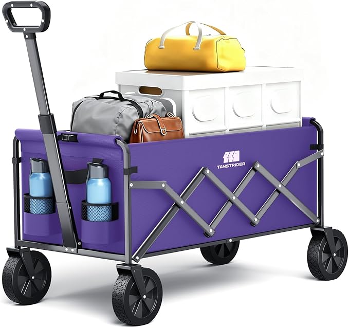 Collapsible Foldable Wagon, Foldig Cart with Wheel Heavy Duty with 180lbs Weight Capacity Lightweight Utility Camping Wagon for Groceries Garden Beach Sports Fishing(Violet)