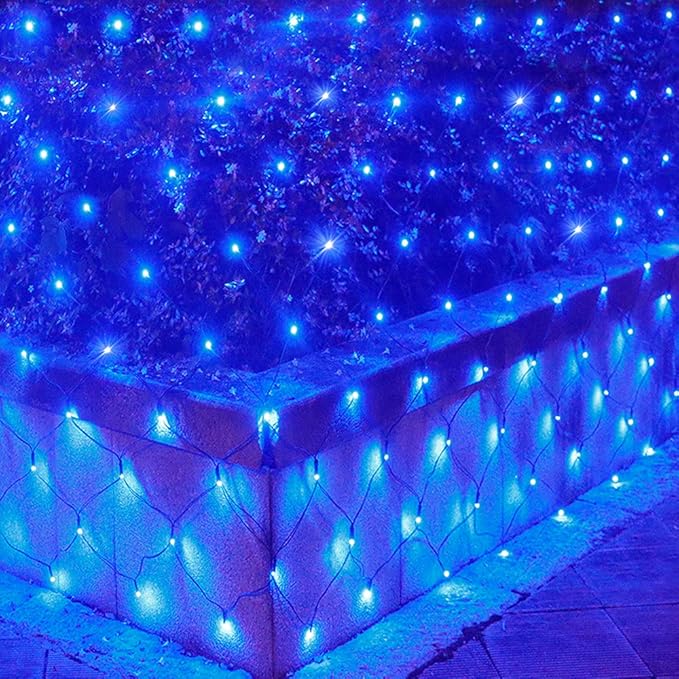 Pooqla Net Lights, 300LED Christmas Outdoor Mesh Light, 14.8x4.9 ft Fairy String Light with 8 Modes Green Wire, Connectable Waterproof for Bushes Tree Garden Halloween, Blue