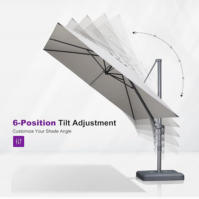 PURPLE LEAF 9' X 11.5' Rectangle Cantilever Umbrella with Base Outdoor Large Aluminum Patio Umbrella with 3-Year Fade Resistance Recycled Fabric and 360-degree Rotation for Deck Garden, Pebble Grey