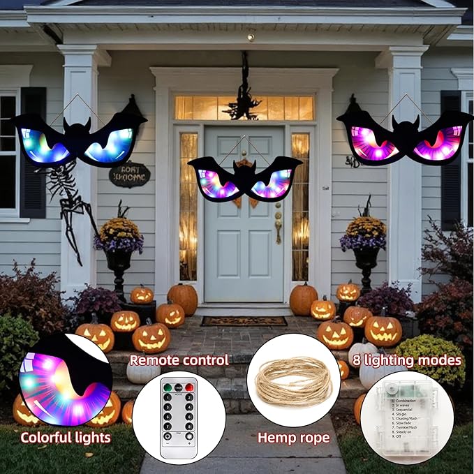Halloween Decorations Spooky Eyes Lights - 21 Inch Large Wooden Window Eye Lights with 8 Color Modes for Halloween Decor Indoor Home,Wall,Window,Trees (Style - A)