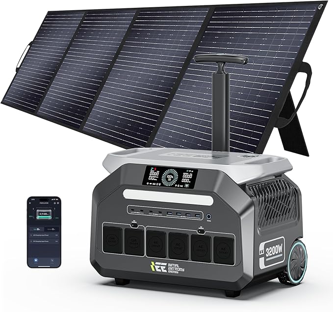 IEE 3200W/2048Wh Solar power station With 400W Solar Panel,P3200 Solar Generator(6400W Peak),1800W Super Fast Charging,APP Control Emergency Power Station for Home, Camping, Power Outages